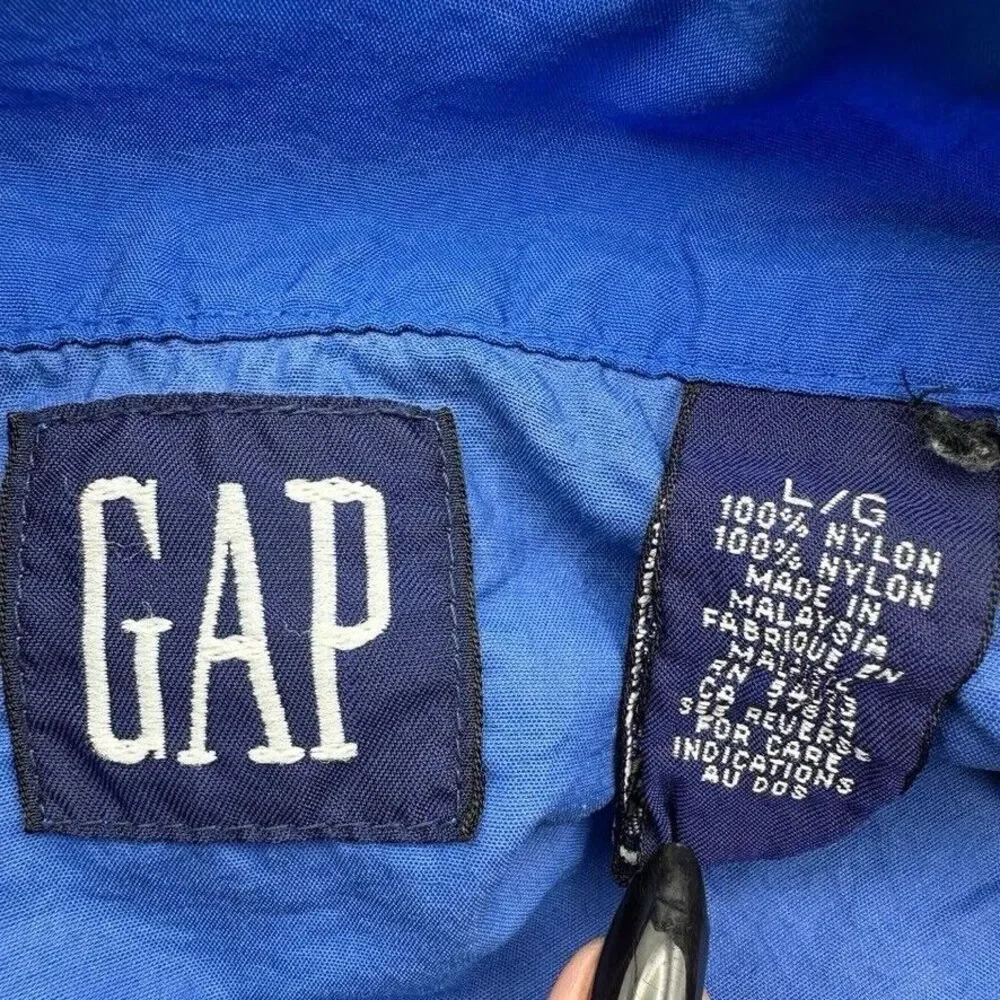 VTG Gap Anorak Windbreaker Jacket Mens Large Blue‎ Hooded Quarter Zip Nylon